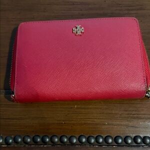 Tory Burch Cherry Red Zip Wallet